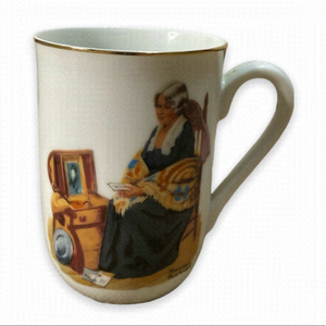 Norman Rockwell Museum Memories Coffee Mug Tea Cups Vintage 1982 Gold Trim